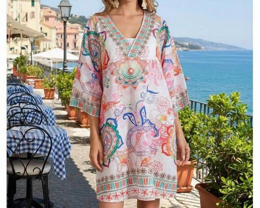 Colorful Boho V-Neck Tunic Dress Cover-Up