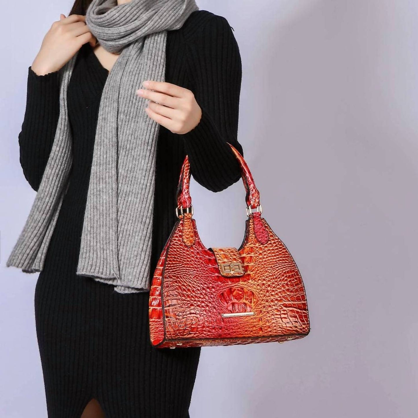 Women's Ava Gradient Faux Crocodile Embossed Tote Bag