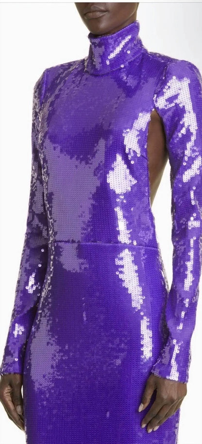 LaQuan Smith - Sequin Mock Neck Long Sleeve Cutout Column Gown - Rack Hunt