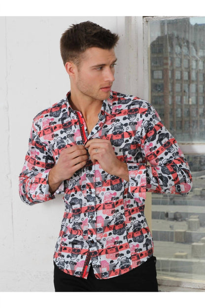 Skull Design Print Button Down Shirt With Trim