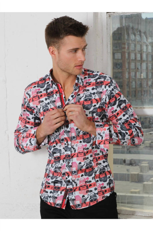 Skull Design Print Button Down Shirt With Trim