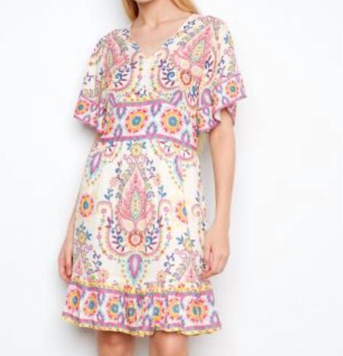 Flutter Elbow Sleeve V-neck Dress