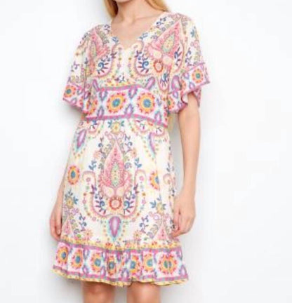 Flutter Elbow Sleeve V-neck Dress
