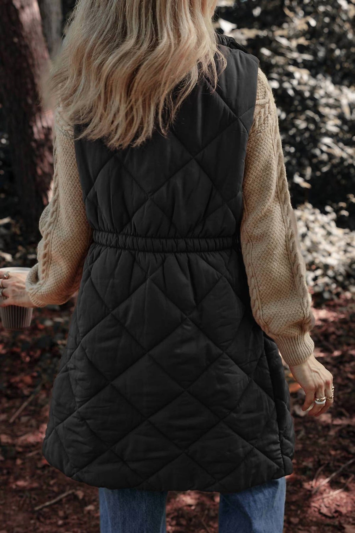 LDC Women's Longline Quilted Stand Collar Puffer Vest in Black - view 3