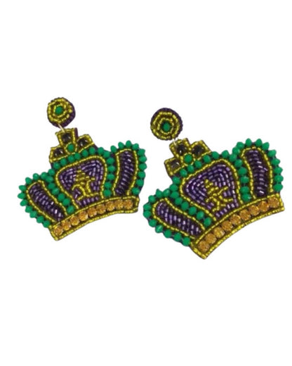 Women's Mardi Gras Beaded Crown Earrings
