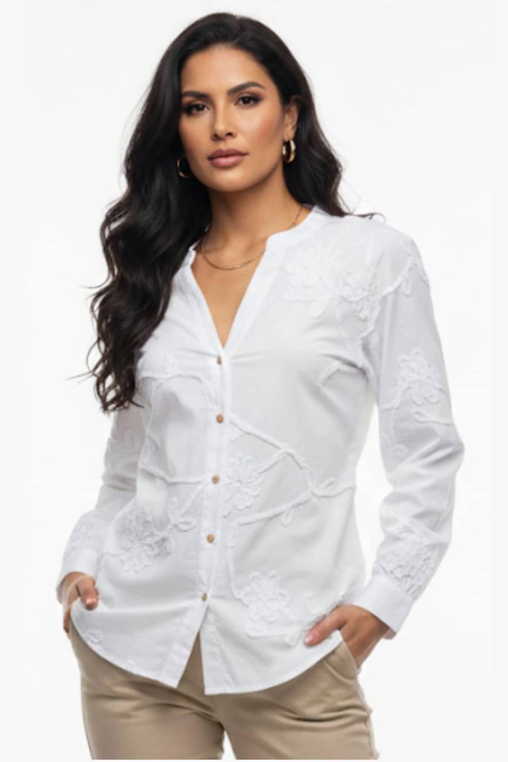 Embroidered Floral Button-down Blouse