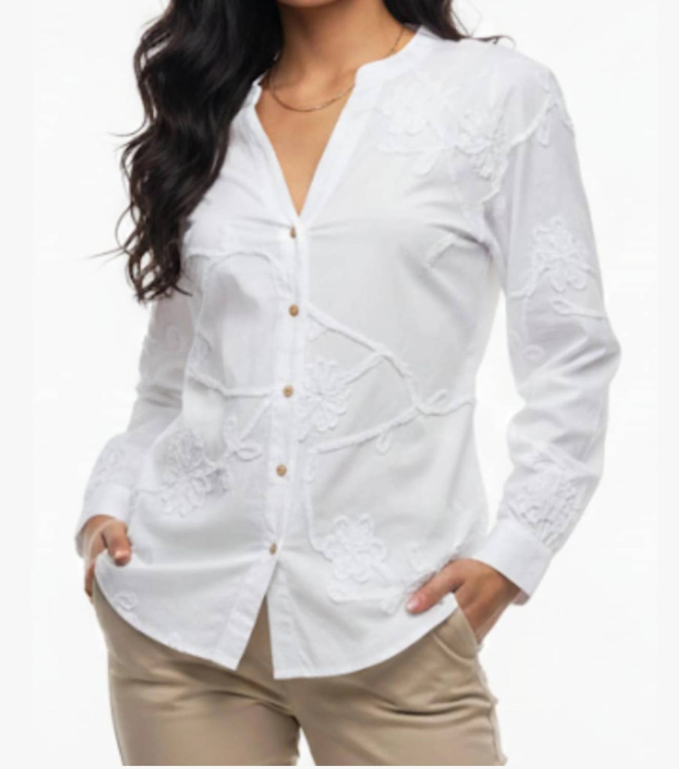 Embroidered Floral Button-down Blouse