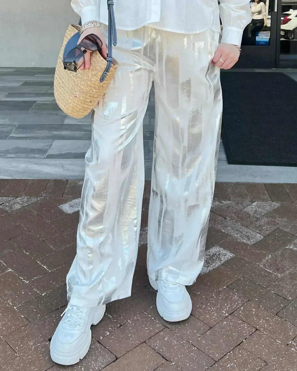 Angela Mara - Foil Wide Leg Pants - Rack Hunt