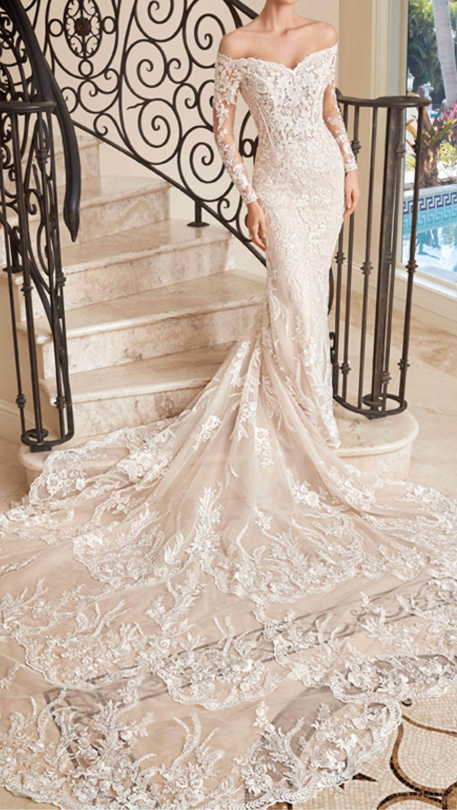 Demetrios - Lace Embellished Sheer Gown - Rack Hunt -