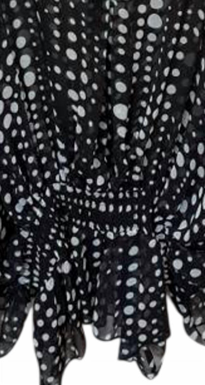 Women Sheer Polka Dot Flutter Sleeve Blouse