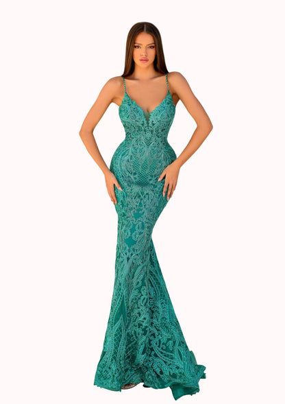 Beaded Strappy Back Embroidered Gown