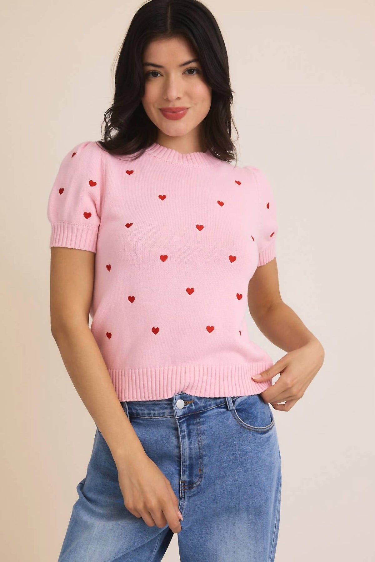 Heart Embroidered Sweater Top