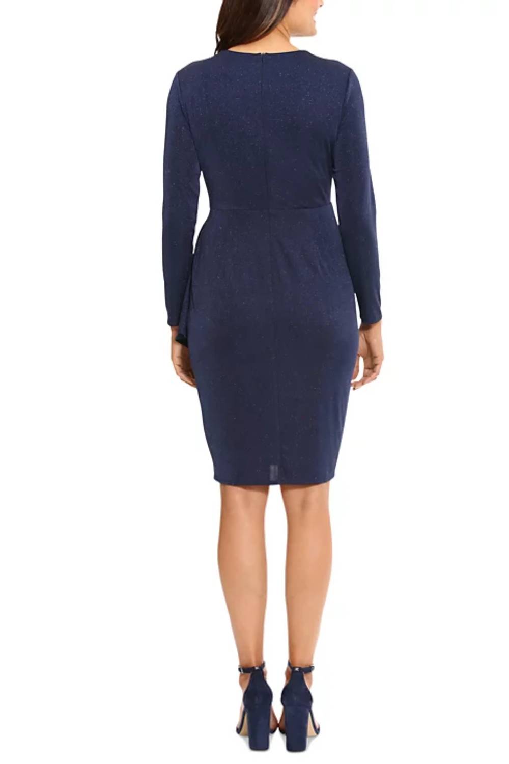Shimmer Pleated Waist Faux Wrap Dress