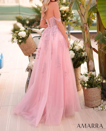 Off-shoulder Embroidered Gown
