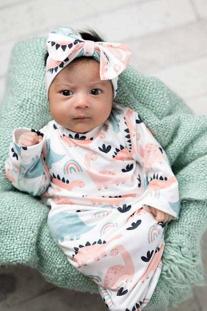 Infant Girls Baby Gown And Bow Headband Set
