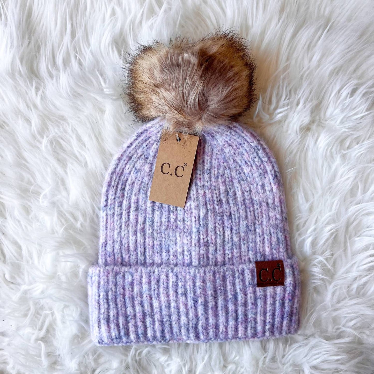 Women's Soft Ribbed Fur Pom Beanie