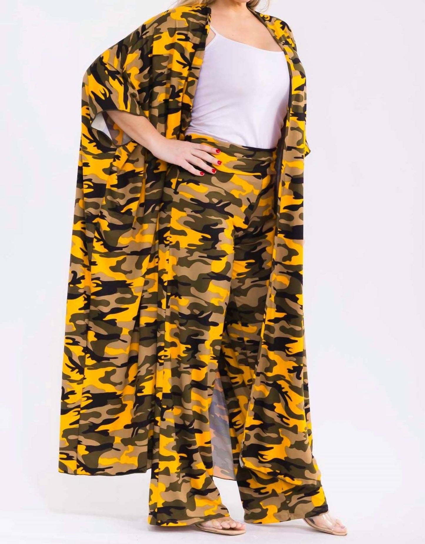 Camo Print Kaftan And Pants Set