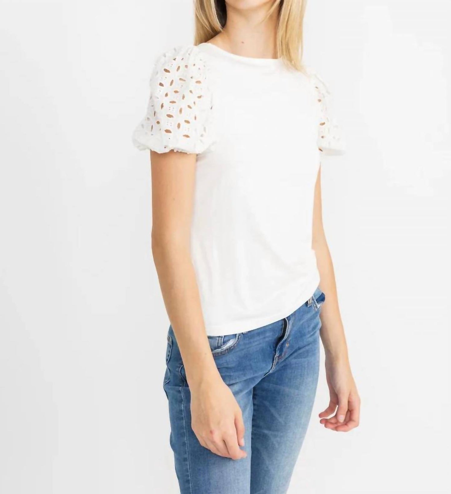 Matteo Eyelet Short Puff Sleeve Tee