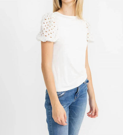 Matteo Eyelet Short Puff Sleeve Tee