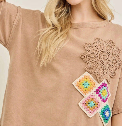 Crochet Detail Short Sleeve Set