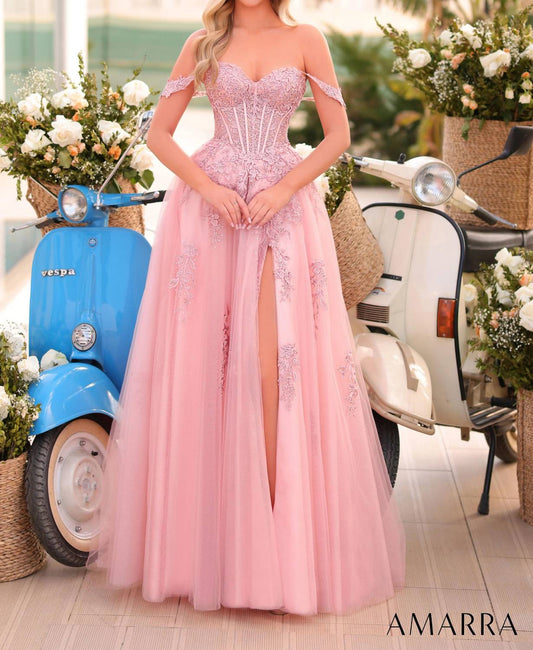 Off-shoulder Embroidered Gown
