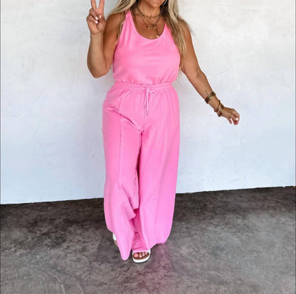 Where It Begins Cotton Blend Wide Leg Jumpsuit