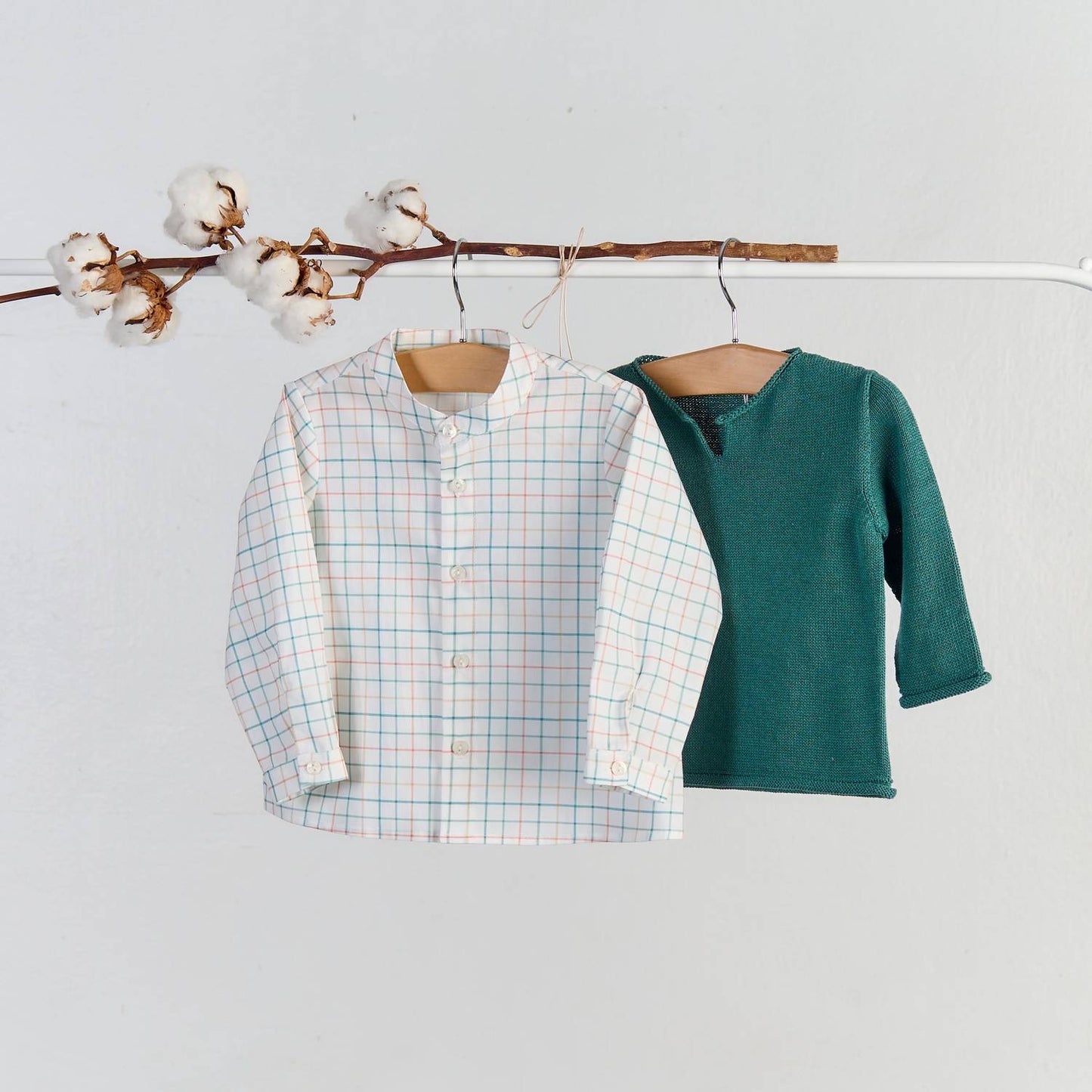 Boy's Checkered Polo Long Sleeve Shorts Set