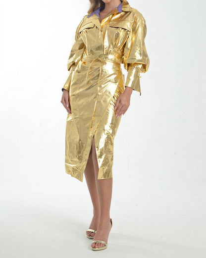 Golden Glam Trench Coat dress