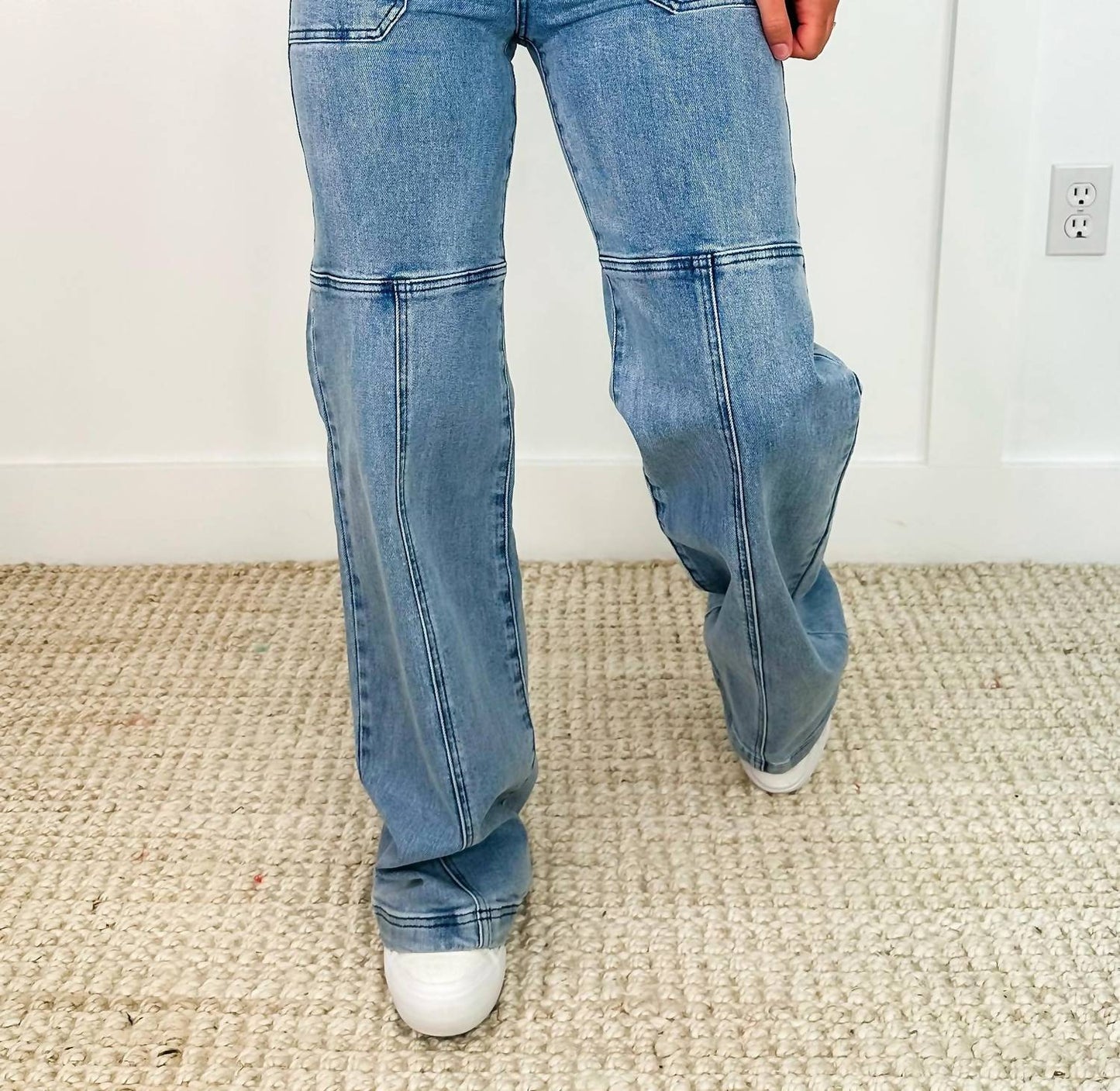 High-rise Cotton Blend Wide Leg Jeans
