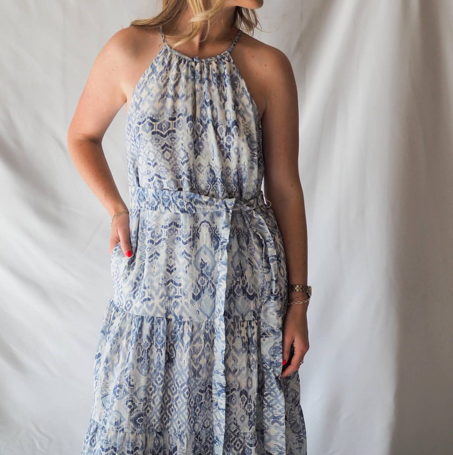 Textured Halter Midi Dress