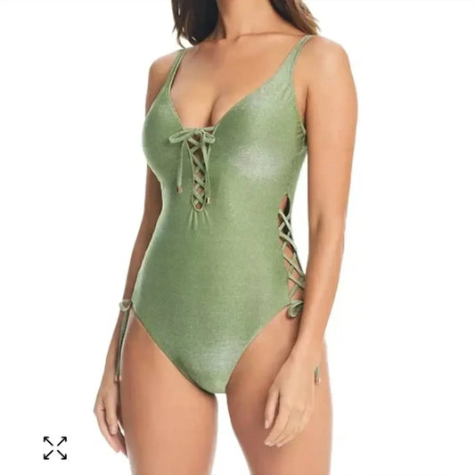 Bar III - Women's Shimmer Lace Up One Piece Swimsuit - Rack Hunt