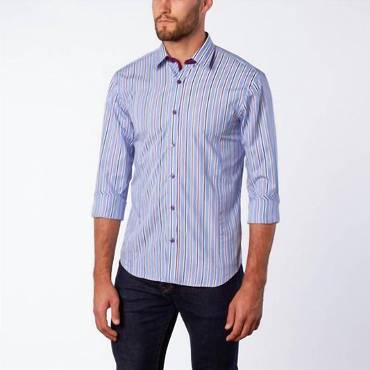 Striped Button Down Shirt With Plaid Trim
