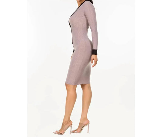Let's go Uptown - Contrast V Neck Rib Midi Dress - Rack Hunt
