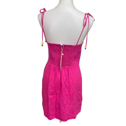 Womens Tied Spaghetti Strap Linen Viscose Blend Sheath Dress