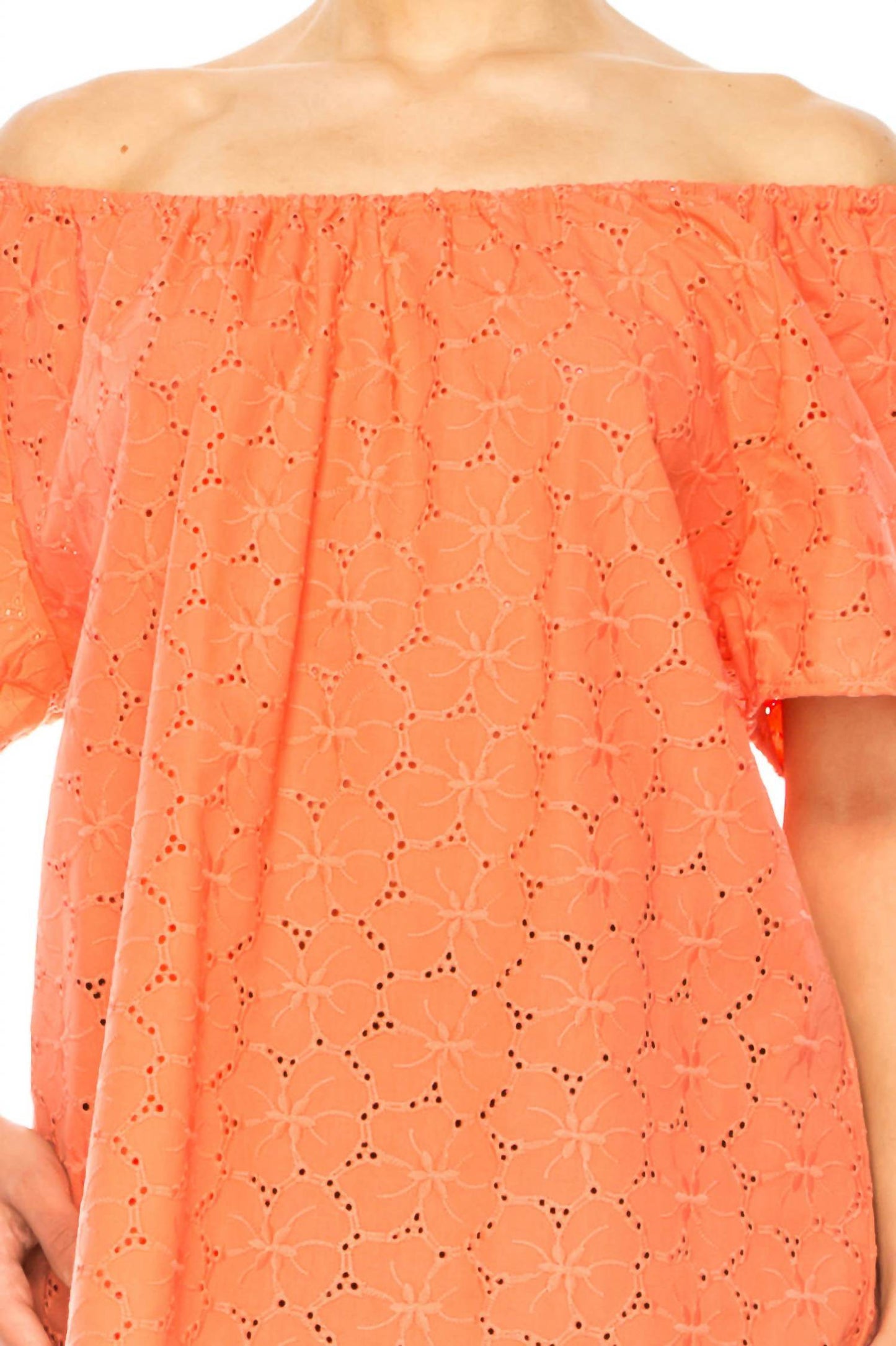 Grand & Greene - Floral Eyelet Elastic Neckline Top - Rack Hunt