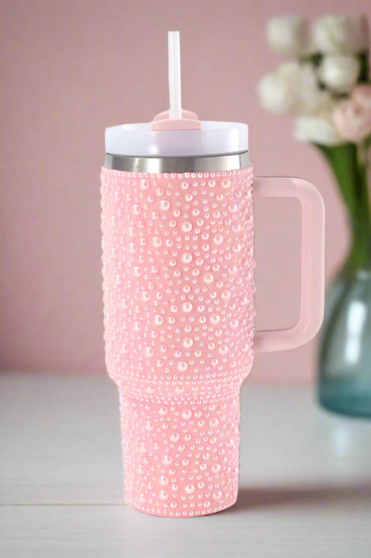 Pearl Studded Stainless Steel Tumbler with Handle - 40 oz