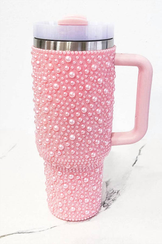 Pearl Studded Stainless Steel Tumbler with Handle - 40 oz