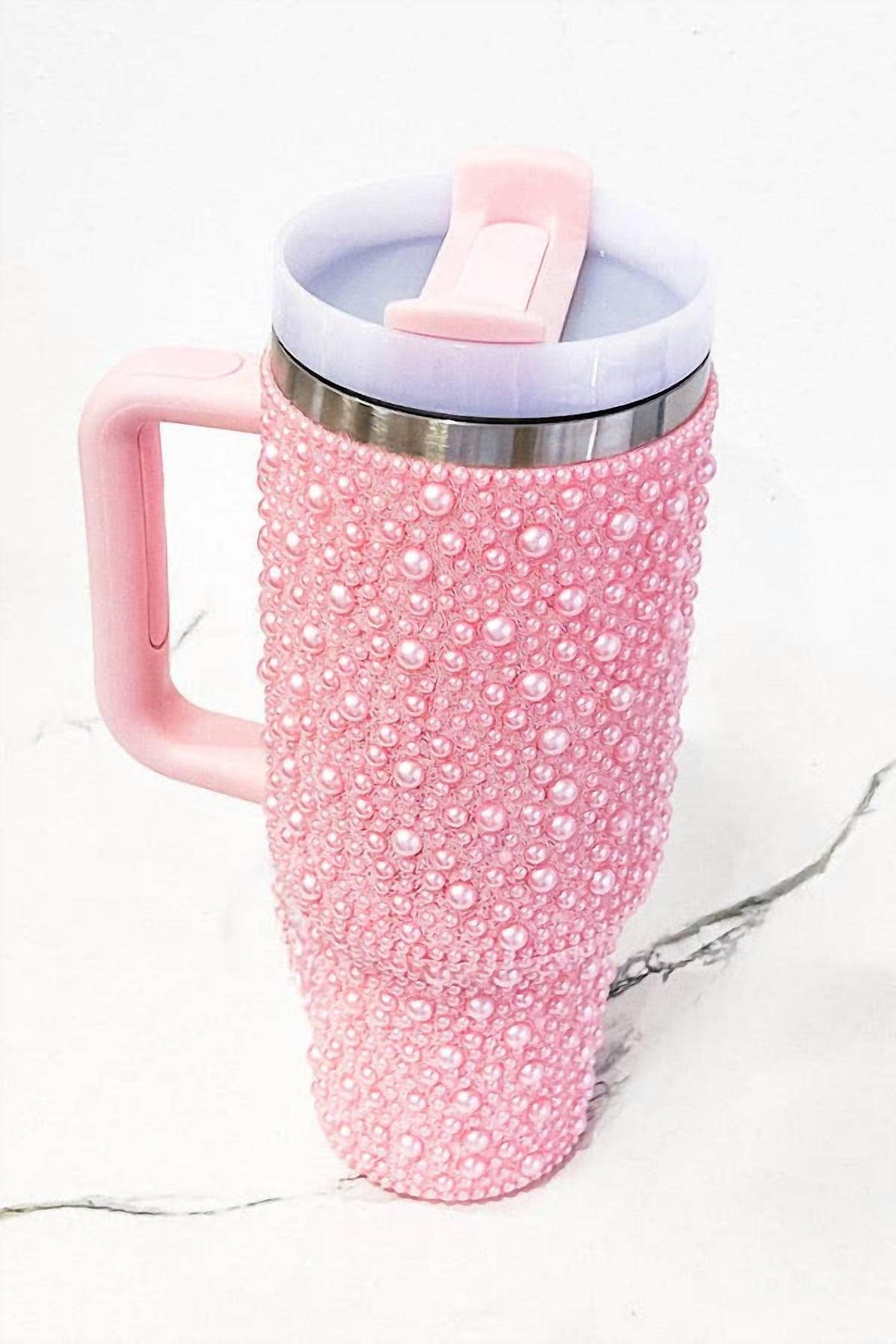 Pearl Studded Stainless Steel Tumbler with Handle - 40 oz