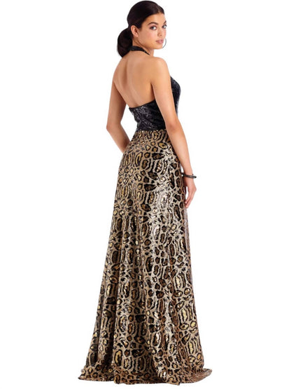 Sequin Animal Print Evening Gown