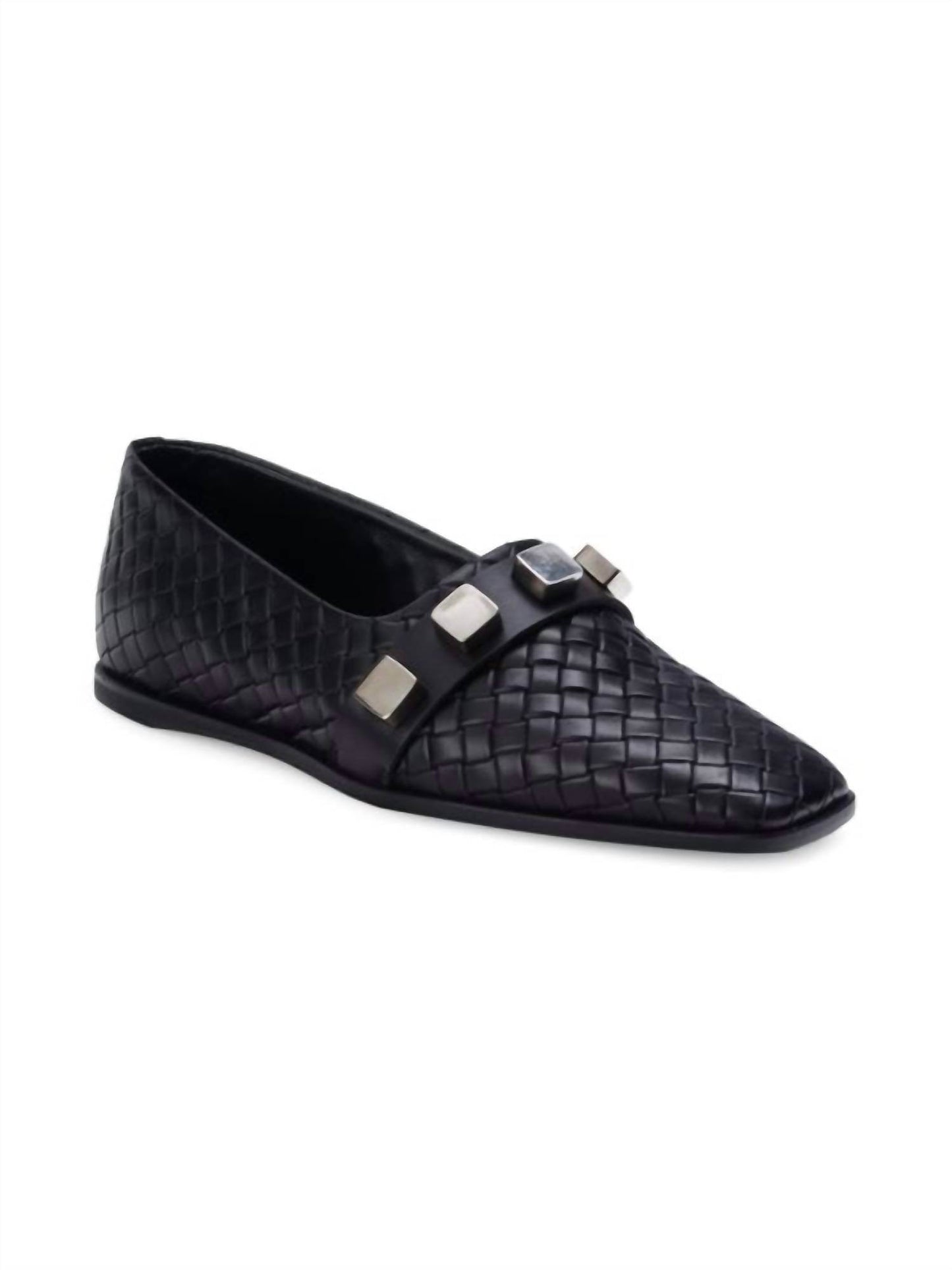 Costume National - Women's Studded Woven Leather Loafers - Rack Hunt -