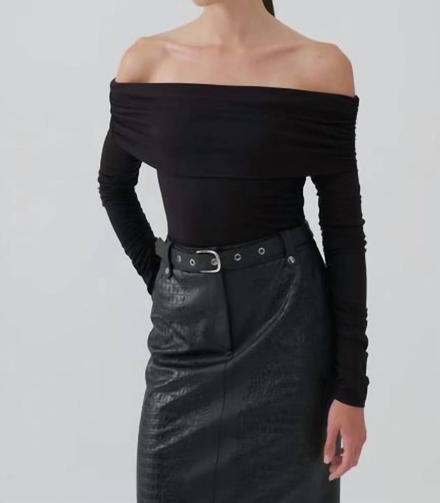 Faux Leather Midi Skirt With Belt