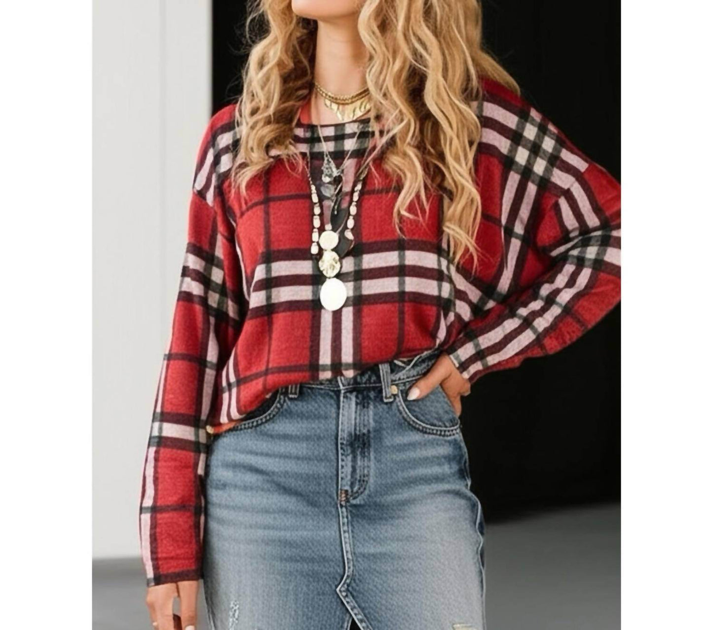 First Love by Lovelyn - Plaid Light Knit Sweater - Rack Hunt -