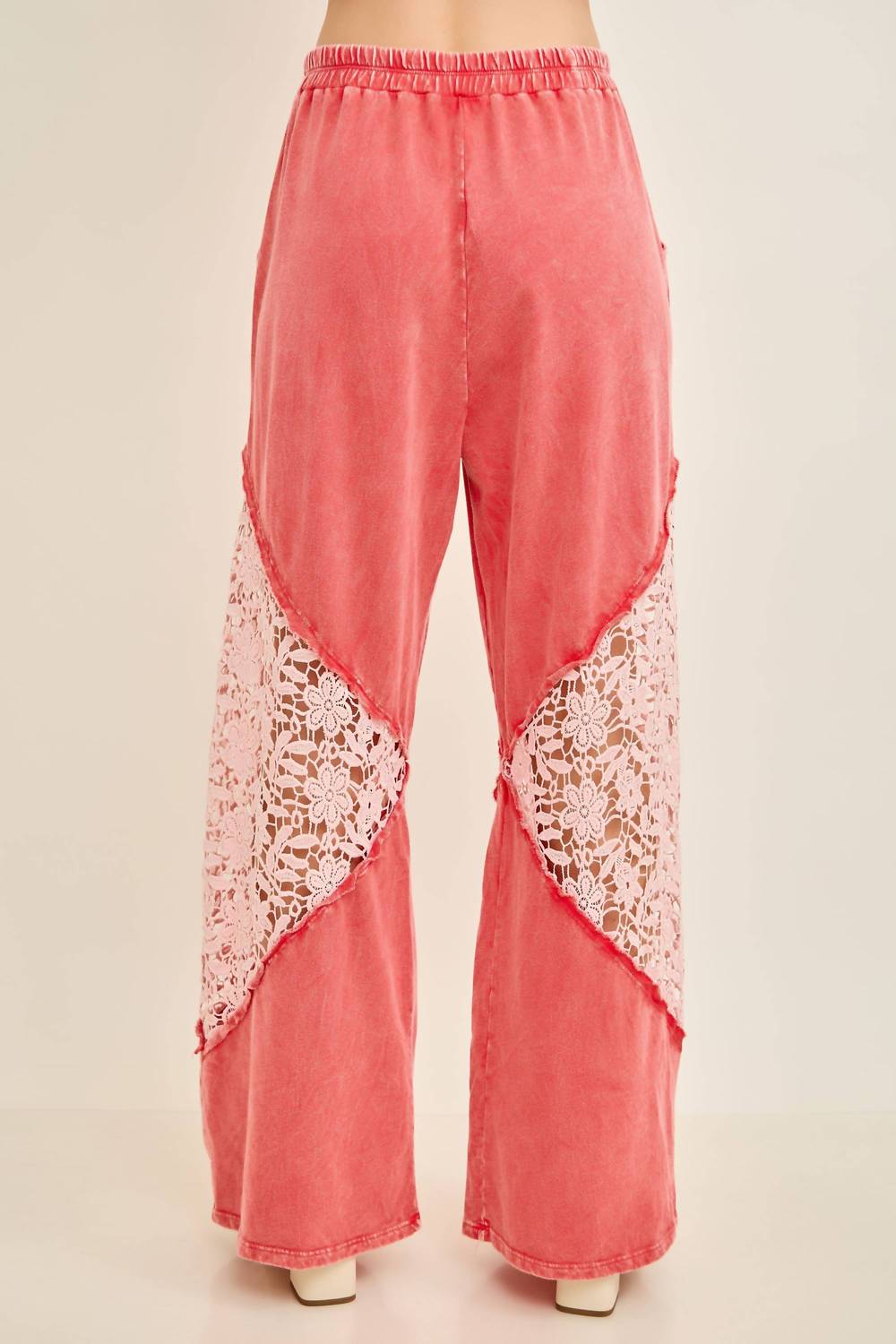 Mineral Washed Floral Lace Elastic Waist Cool Pant