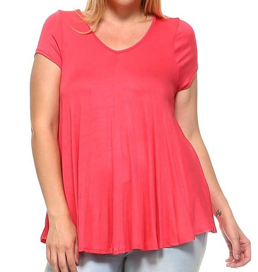 V-neck Short Sleeve Swing Top - Plus