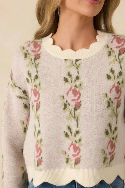Jackie Jacquard Knit Scallop Edge Sweater