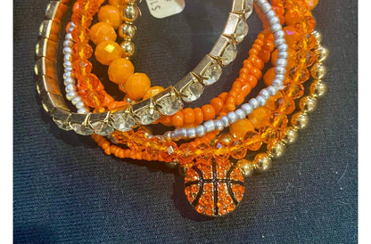 Basketball Beaded Bracelet Six Piece Set Stack