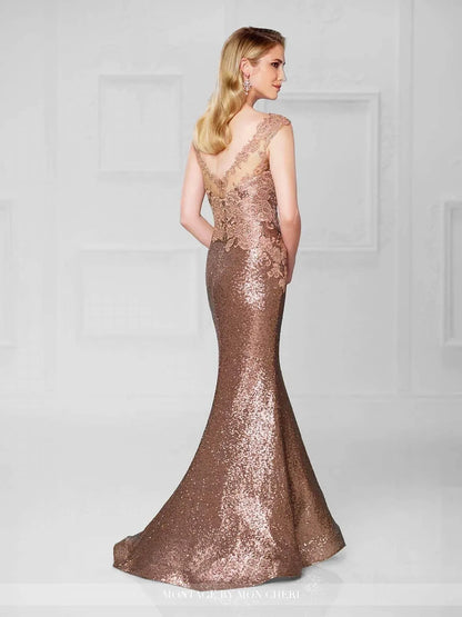 Social Occasions by Mon Cheri - Bronze Lace Sequin Long Gown - Rack Hunt
