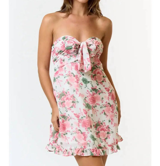 My Tribe - Floral Print Front Tie Ruffled Tube Dress - Rack Hunt