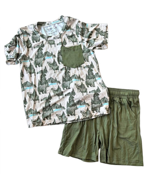 Kid's Samuel Woodland Animals Bamboo Youth Tee & Shorts Set