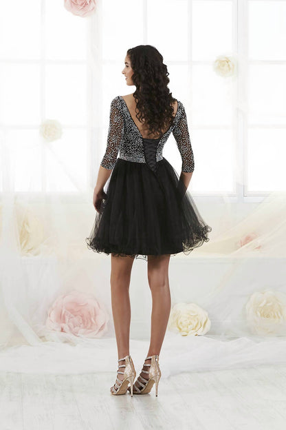 Short Tulle Dress With Three Quarter Sleeve